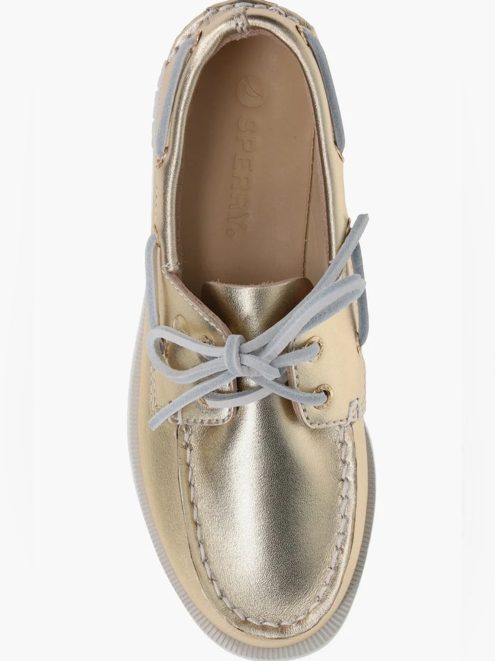 Sperry Kids Gold Metallic Leather Boat Shoes 2-Eye Lace Up Non-Slip Size 13